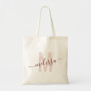 Tote Bag Chic Bourgogne rose moderne Monogramme Nom