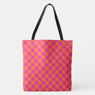 Tote Bag Chic Bright Orange Shocking Motif Dogtooth Rose