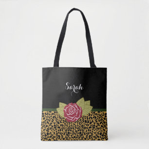 Tote Bag Chic Brown Gold Empreinte de léopard Rose rouge av