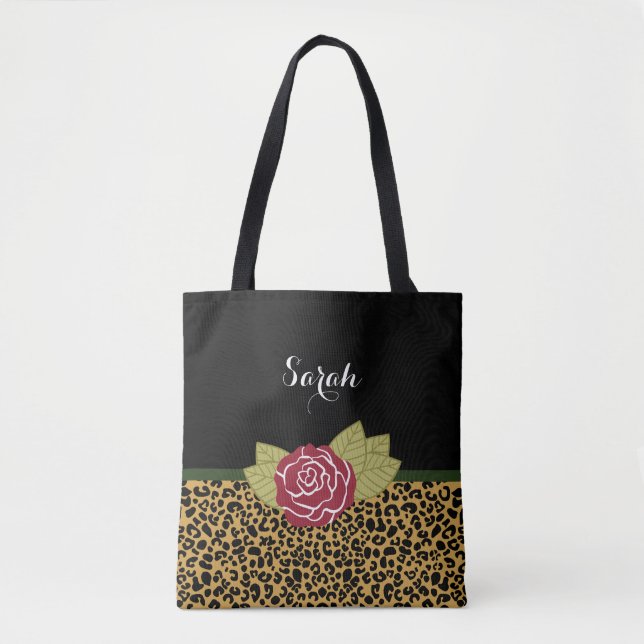 Tote Bag Chic Brown Gold Empreinte de léopard Rose rouge av (Devant)