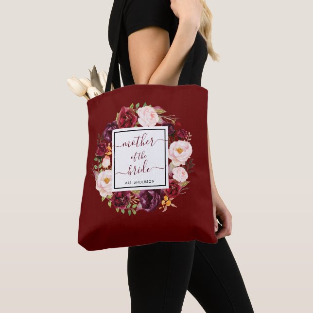 Tote Bag Chic Burgundy Marsala Mère de la Mariage mariée (De près)