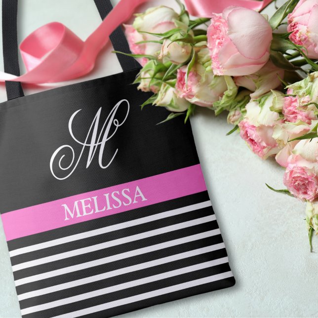 Tote Bag Chic Elegant Blancs Noir Avec Initiale (Créateur téléchargé)