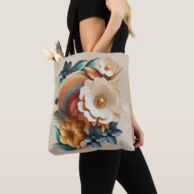 Tote Bag Chic, Elegant Crèmes & cuir texture fleur look (De près)
