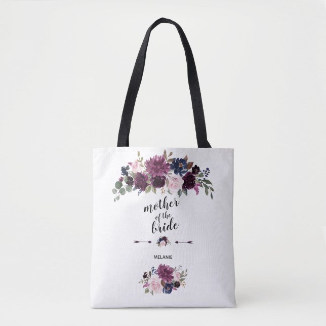 Tote Bag Chic Lavender Marine Bleu Floral Mère de la mariée (Devant)