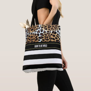 Tote Bag Chic léopard et noir blanc rayures Positivité