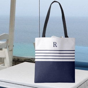 Tote Bag Chic Monogram Marine Bleu rayé