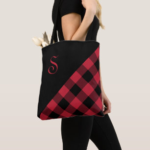Tote Bag Chic Monogramme Rouge Buffle noir Vérifier géom