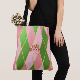 Tote Bag Chic Monogrammed rose et Jacquard vert