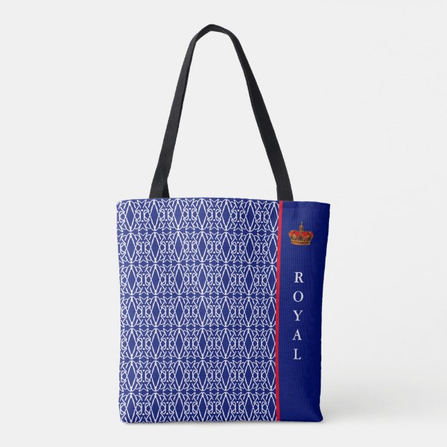 Tote Bag Chic motif en diamant élégant en bleu & blanc (Dos)