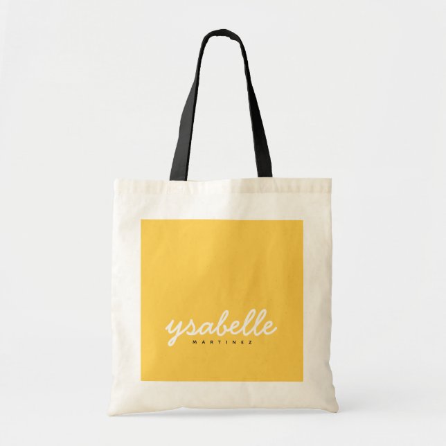 Tote Bag Chic Mustard Jaune Simple Bold Nom du script (Devant)