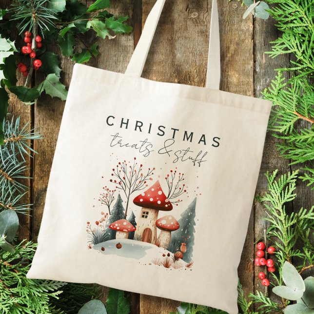 Tote Bag Chic Noël hiver Bois Champignons (Créateur téléchargé)