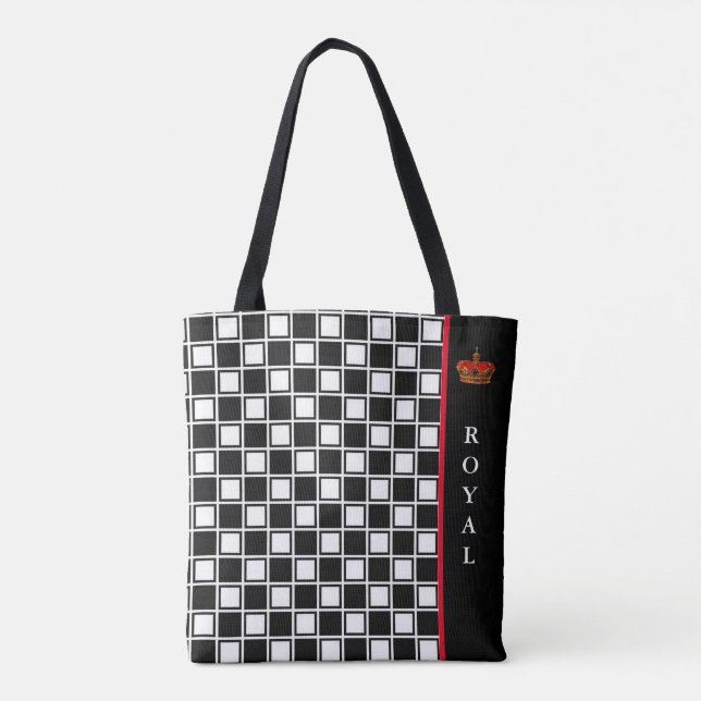 Tote Bag Chic noir & blanc à damiers & calligraphie (Dos)
