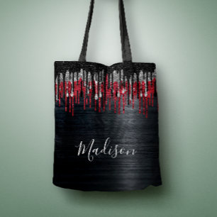 Tote Bag Chic noir et rouge argent parties scintillant gout