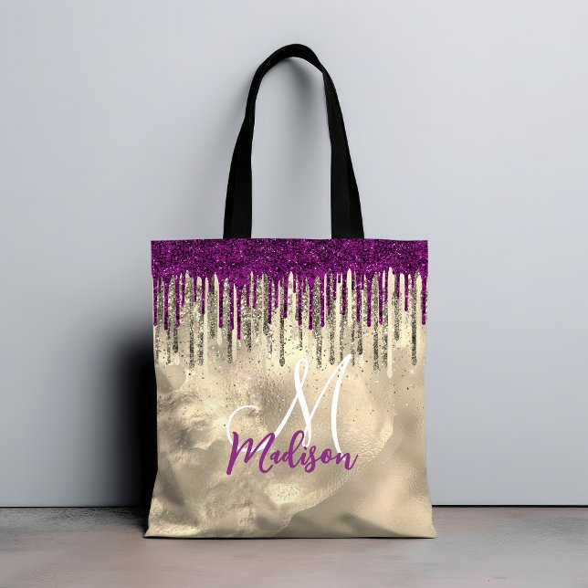 Tote Bag Chic or, rose chaud pourpre parties scintillant go (Créateur téléchargé)