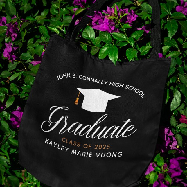 Tote Bag Chic Personnalisé Graduate Class of 2025 Noir (Créateur téléchargé)