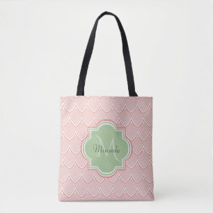 Tote Bag Chic Pink Arched Scallops Soft Green Monogramme No