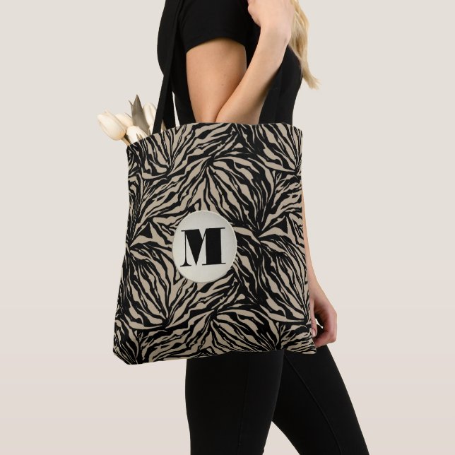 Tote Bag Chic Poster de animal beige Monogramme (De près)