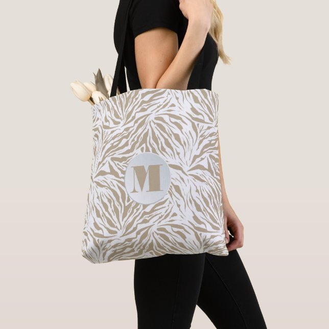 Tote Bag Chic Poster de animal beige Monogramme (De près)