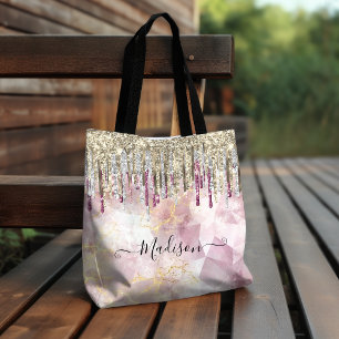 Tote Bag Chic rose or parties scintillant gouttes monogramm