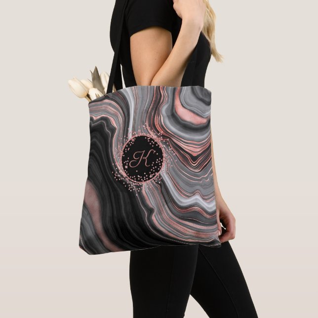 Tote Bag Chic Rose Parties scintillant or noir marbre Monog (De près)