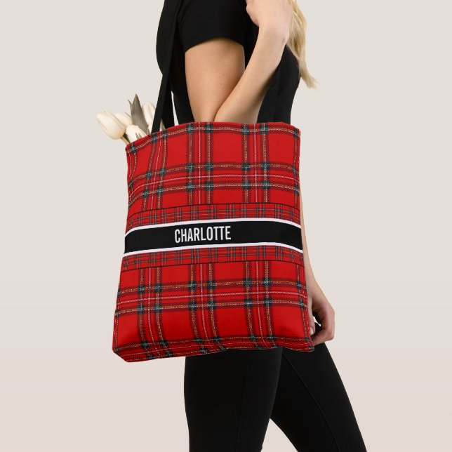 Tote Bag Chic rouge tartan nom plaid (De près)