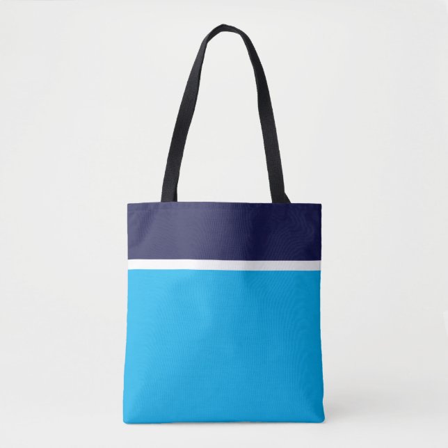 Tote Bag Chic Sporty Navy Blanc Top Stripes Sur Sky Blue (Devant)