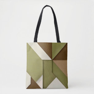 Tote Bag Chic vert abstrait beige brun