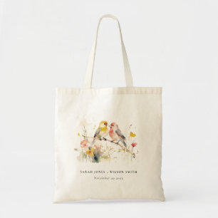 Tote Bag Chic Wild Botanical Aquarelle Inséparables Mariage
