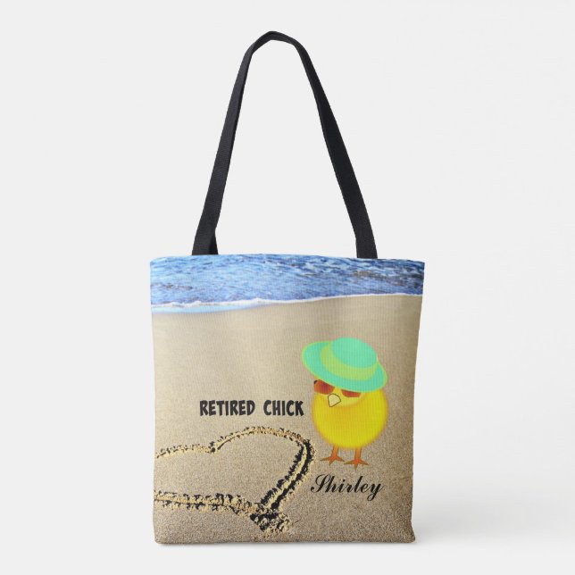 Tote Bag Chick à la plage à la retraite, personnalisable (Dos)