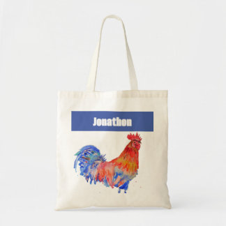Tote Bag Chicken Rooster Bird Kids Boys Name Blue Red