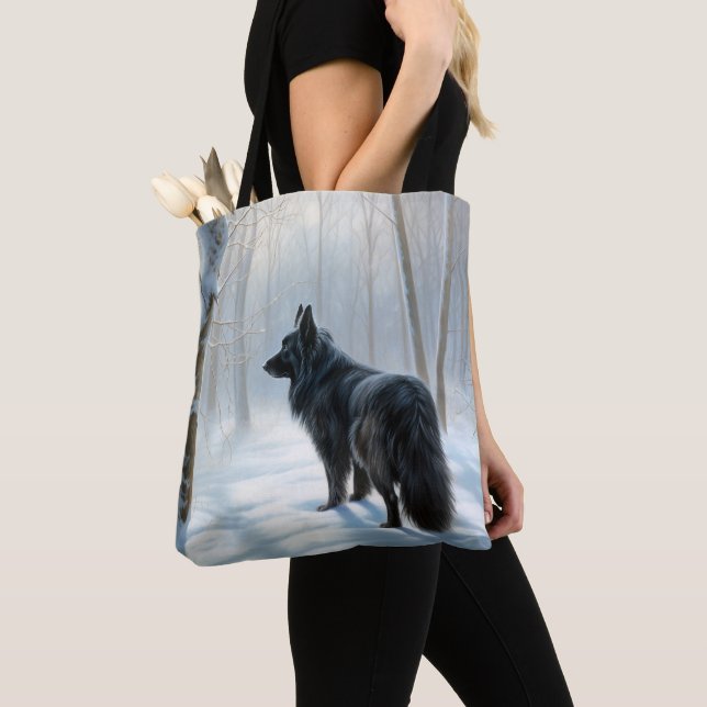 Tote Bag Chien à neiger belge Noël (De près)