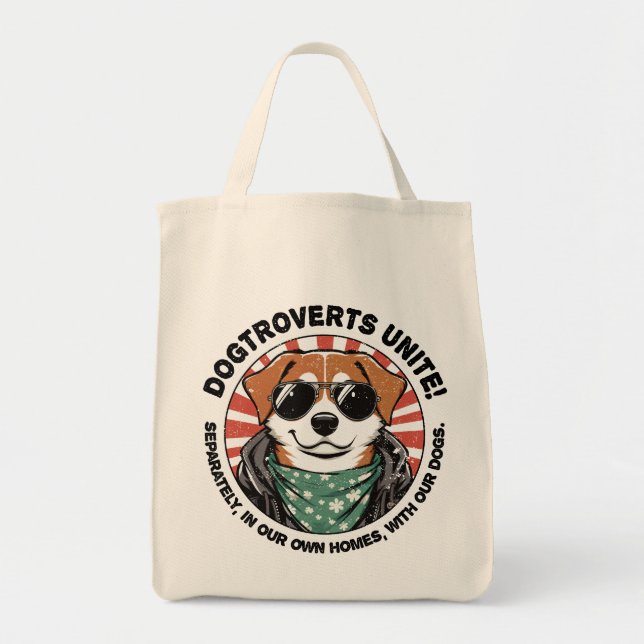 Tote Bag Chien avec texte Les Dogtroverts s'unissent! (Devant)