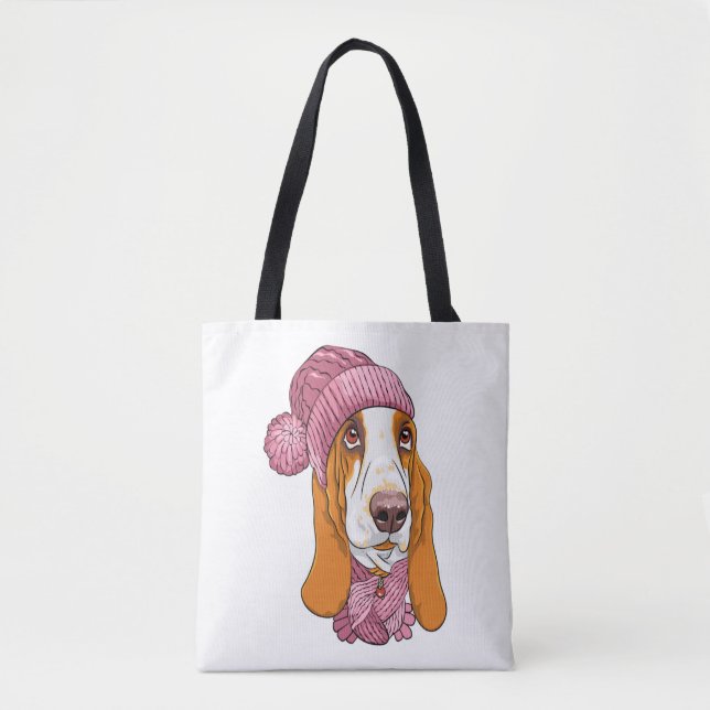 Tote Bag chien Basset Hound race en tricot casquette (Devant)