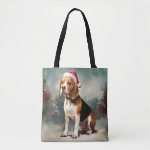 Tote Bag Chien beagle à Noël de neige