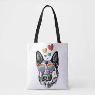 Tote Bag Chien berger allemand avec coeur Saint-Valentin