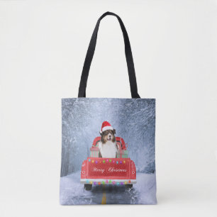 Tote Bag Chien berger australien en Noël de neige