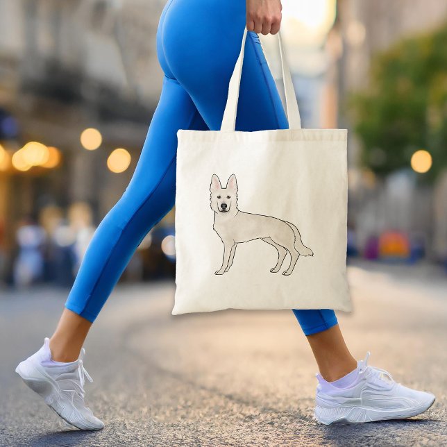 Tote Bag Chien blanc berger suisse blanc GSD mignon dessin (Please note: This image is a digital mockup. The product may not be in scale.)