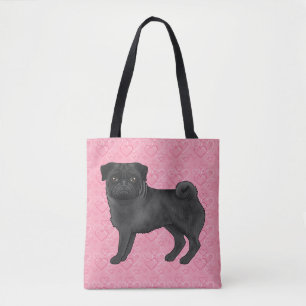 Tote Bag Chien Carlin Noir Dessin Animé Tasse Éponges Motif
