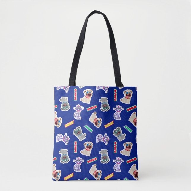 Tote Bag Chien Chien Chien Pals bleu Motif de caractères (Devant)