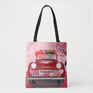 Tote Bag Chien Chihuahua Conduisant une Voiture avec des Cœ