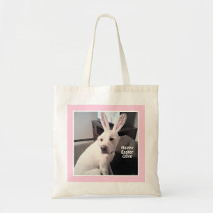 Tote Bag Chien Chiot Blanc Mignonne Avec Lapin De Pâques Or