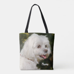 Tote Bag Chien chiot maltais blanc personnalisé
