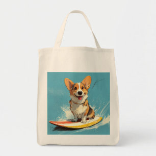 Tote Bag Chien Corgi sur une planche de surf