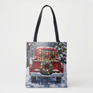 Tote Bag Chien courant à pointillé bleu Noël Camion Rouge F