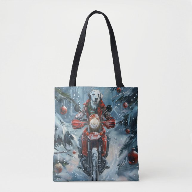 Tote Bag Chien dalmate équitation moto Noël (Devant)