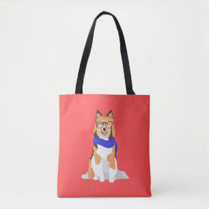 Tote Bag Chien de berger de Shetland de hippie d'hiver avec