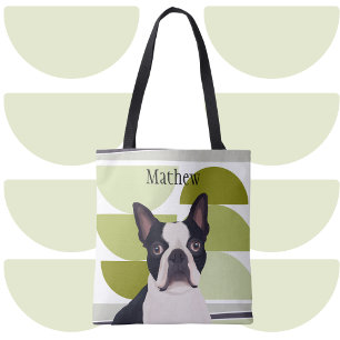 Tote Bag Chien de Boston Terrier - Vert géométrique