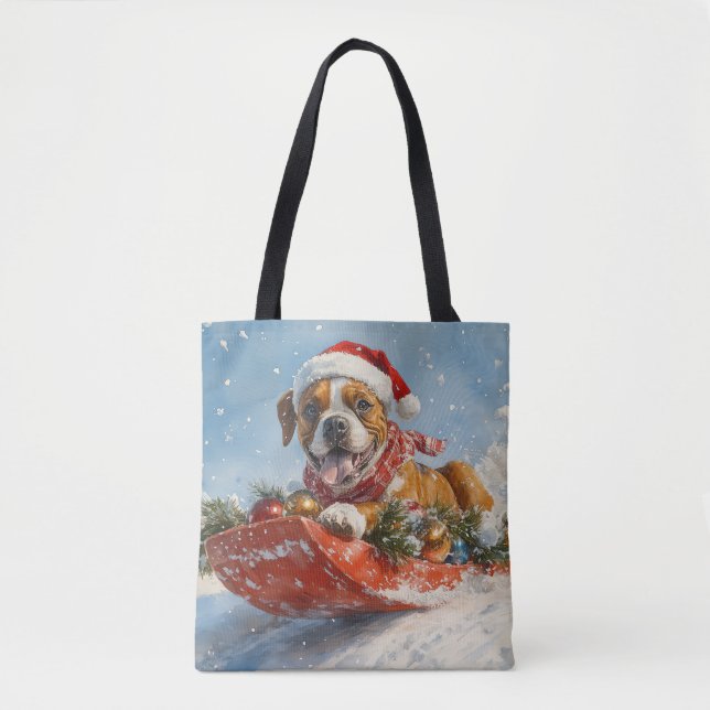 Tote Bag Chien de boxe dans la corniche laissez-le neiger N (Devant)