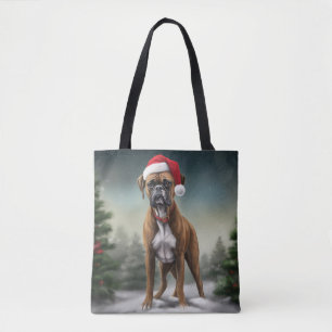 Tote Bag Chien de boxe en Noël de neige