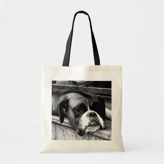 Tote Bag Chien de boxe sur Windows sill btcn (Devant)